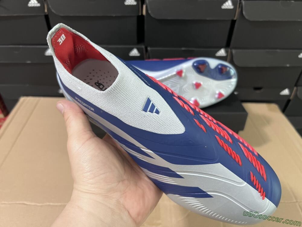 Adidas Predator Accuracy+ Laceless FG Firm Ground Soccer Cleats - Silver/Blue/Red