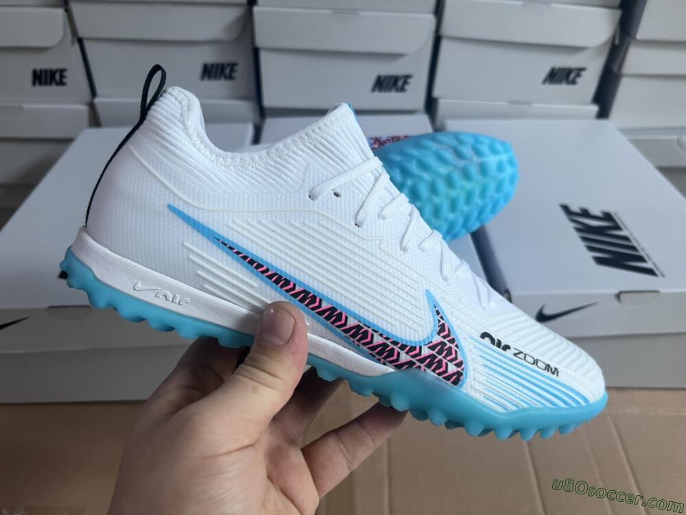 Nike Air Zoom Mercurial Vapor 15 Pro TF Artificial Turf Soccer Shoes - White/Blue/Pink