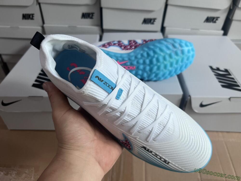 Nike Air Zoom Mercurial Vapor 15 Pro TF Artificial Turf Soccer Shoes - White/Blue/Pink