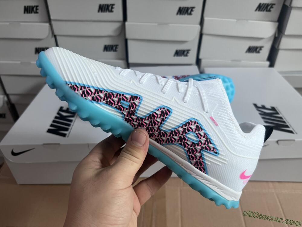 Nike Air Zoom Mercurial Vapor 15 Pro TF Artificial Turf Soccer Shoes - White/Blue/Pink