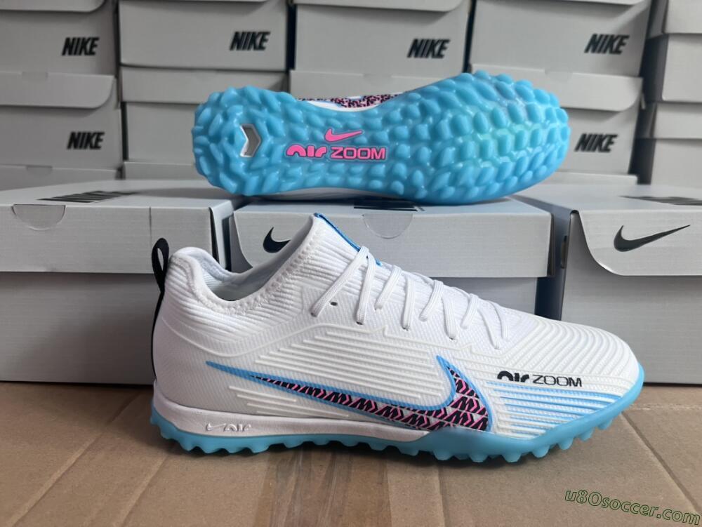 Nike Air Zoom Mercurial Vapor 15 Pro TF Artificial Turf Soccer Shoes - White/Blue/Pink