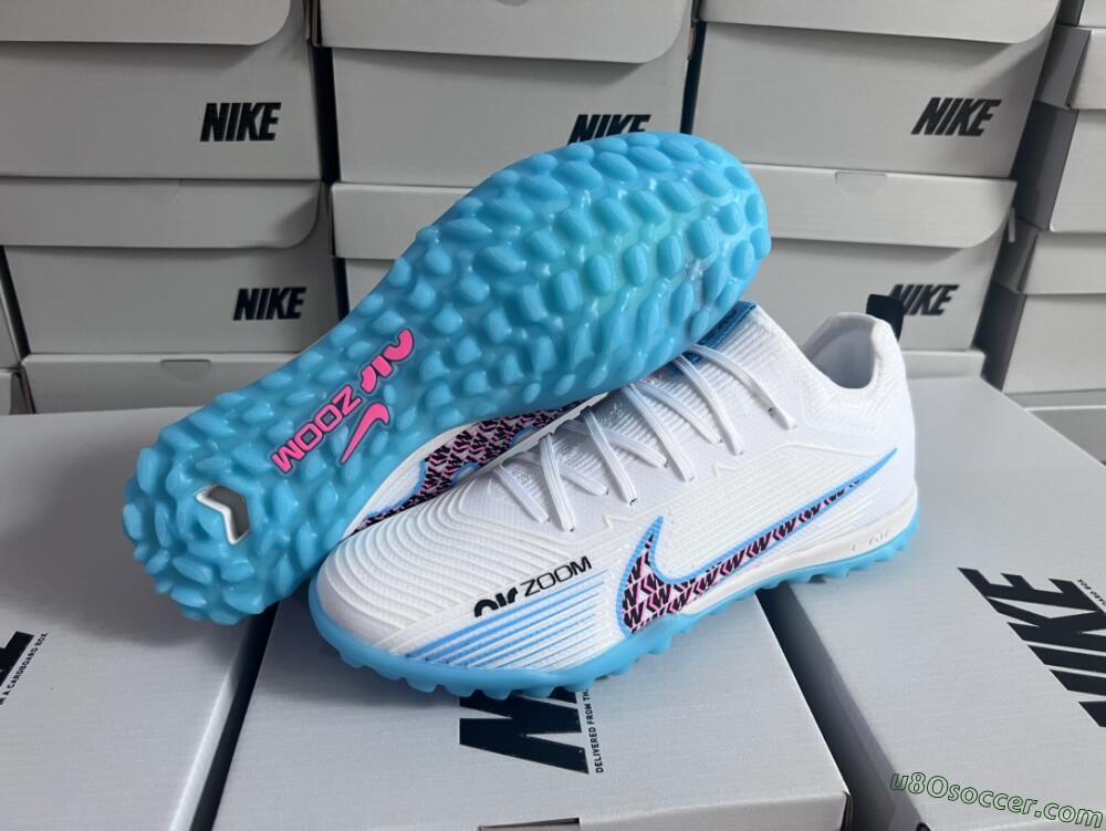 Nike Air Zoom Mercurial Vapor 15 Pro TF Artificial Turf Soccer Shoes - White/Blue/Pink