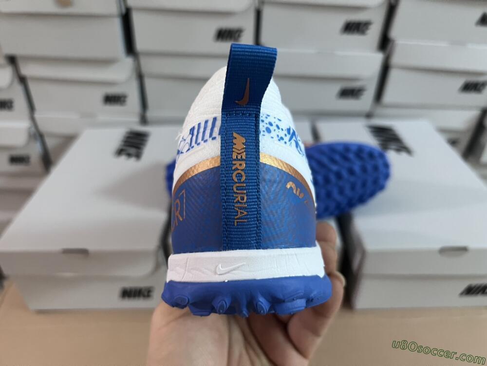 Nike Air Zoom Mercurial Vapor 15 Pro TF Artificial Turf Soccer Shoes - White/Blue/Gold