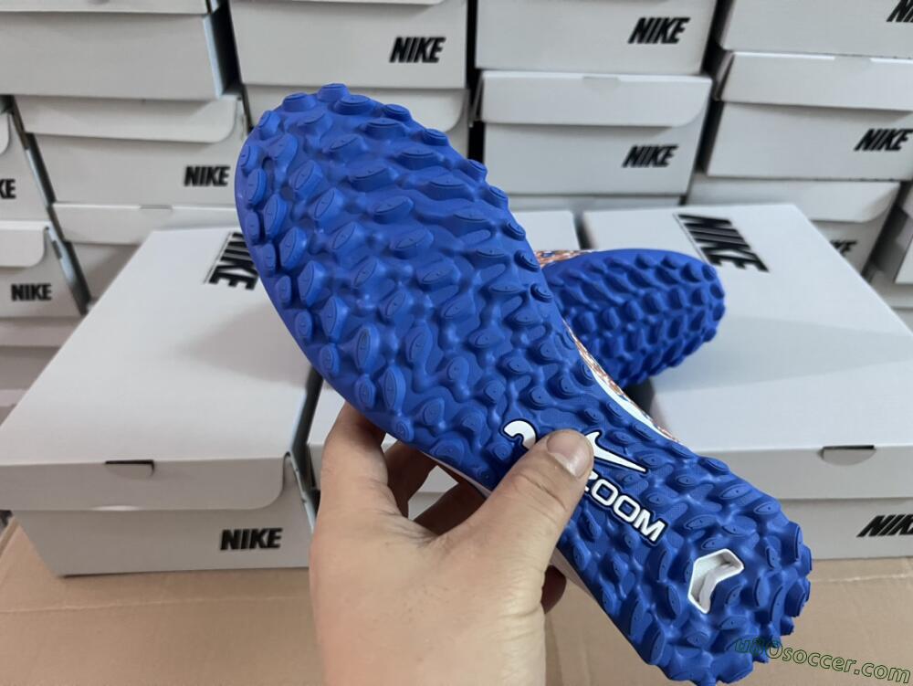 Nike Air Zoom Mercurial Vapor 15 Pro TF Artificial Turf Soccer Shoes - White/Blue/Gold