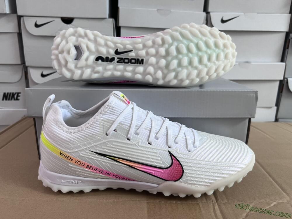 Nike Air Zoom Mercurial Vapor 15 Elite TF Artificial Turf Soccer Shoes - White/Black/Pink