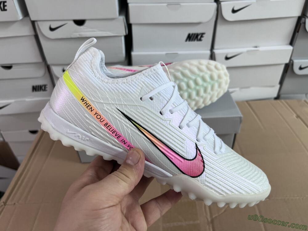 Nike Air Zoom Mercurial Vapor 15 Elite TF Artificial Turf Soccer Shoes - White/Black/Pink