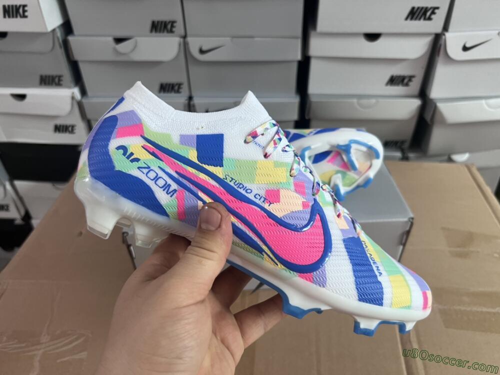Nike Air Zoom Mercurial Vapor 15 Elite FG Firm Ground Soccer Cleats - Beige/Blue/Yellow/Pink