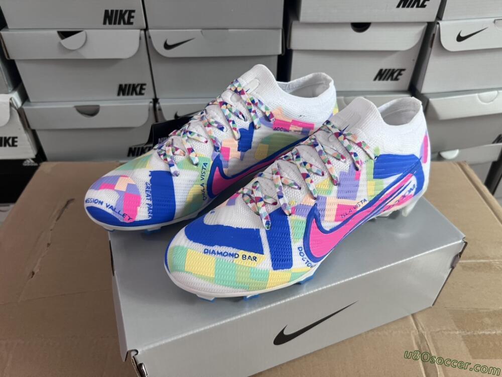 Nike Air Zoom Mercurial Vapor 15 Elite FG Firm Ground Soccer Cleats - Beige/Blue/Yellow/Pink
