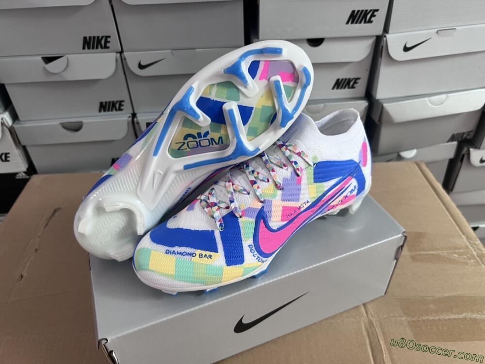 Nike Air Zoom Mercurial Vapor 15 Elite FG Firm Ground Soccer Cleats - Beige/Blue/Yellow/Pink