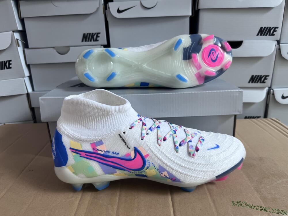 Nike Phantom Luna Elite NU FG Firm Ground Soccer Cleats - Beige/Blue/Yellow/Pink