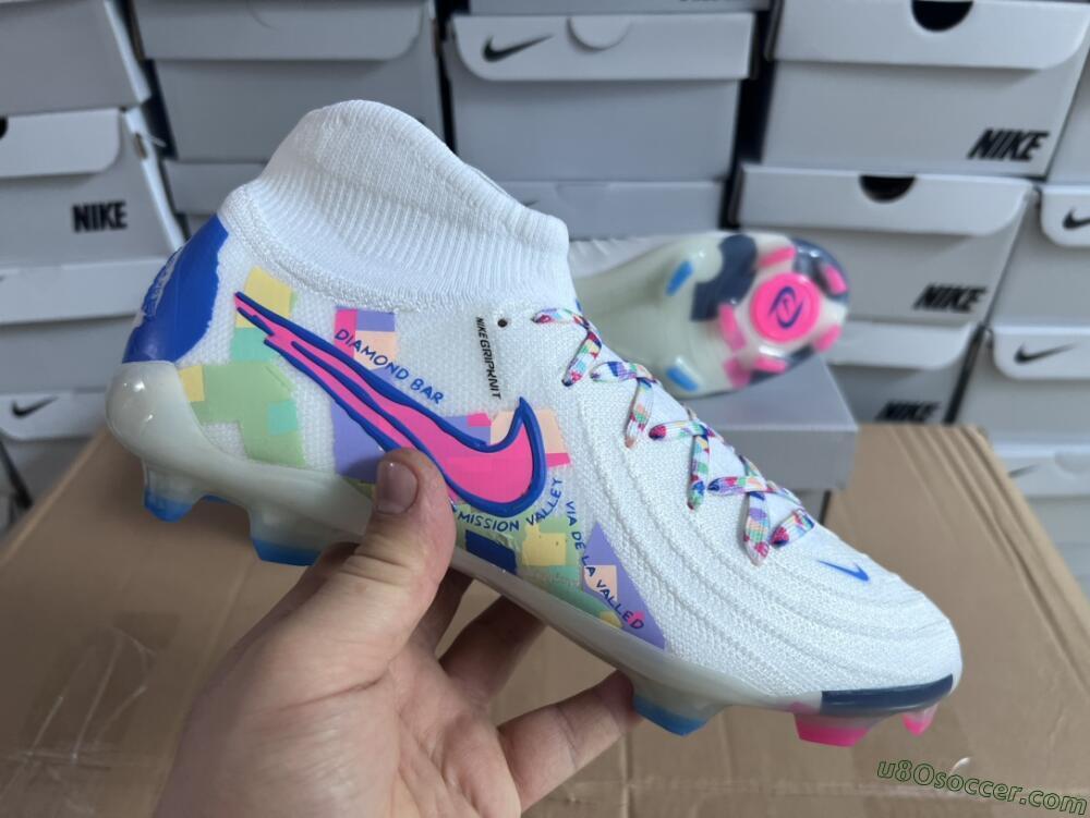 Nike Phantom Luna Elite NU FG Firm Ground Soccer Cleats - Beige/Blue/Yellow/Pink