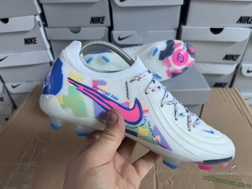 Nike Phantom Luna Elite NU FG Firm Ground Soccer Cleats - Beige/Blue/Yellow/Pink