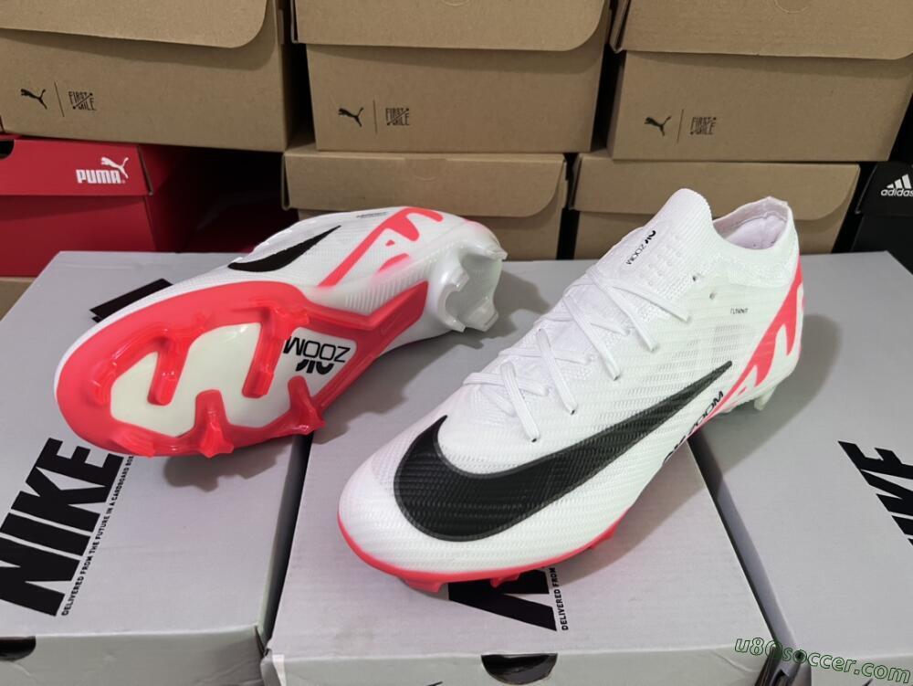 Nike Air Zoom Mercurial Vapor 15 Elite FG Firm Ground Soccer Cleats - White/Black/Red