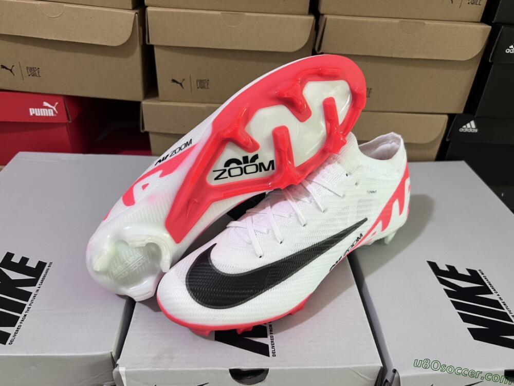 Nike Air Zoom Mercurial Vapor 15 Elite FG Firm Ground Soccer Cleats - White/Black/Red