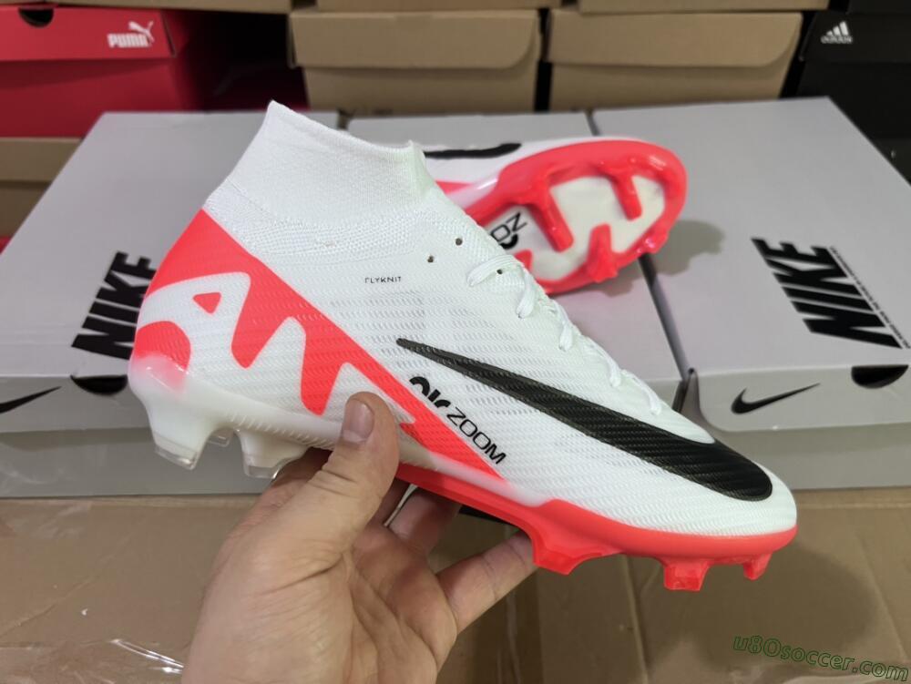 Nike Air Zoom Mercurial Superfly 9 Elite FG Firm Ground Soccer Cleats - White/Black/Red