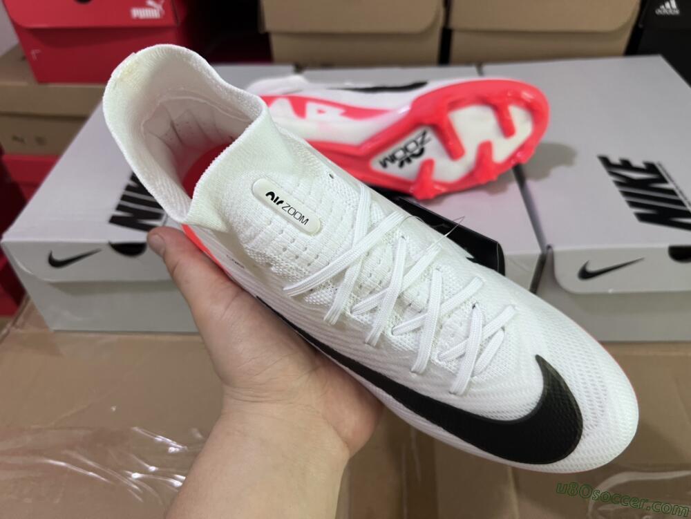 Nike Air Zoom Mercurial Superfly 9 Elite FG Firm Ground Soccer Cleats - White/Black/Red