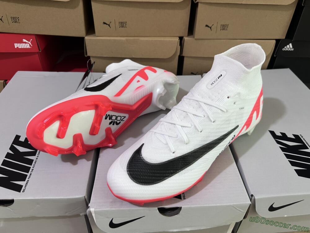 Nike Air Zoom Mercurial Superfly 9 Elite FG Firm Ground Soccer Cleats - White/Black/Red