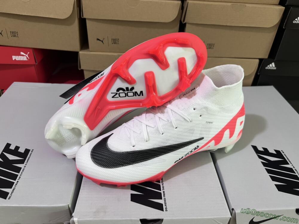 Nike Air Zoom Mercurial Superfly 9 Elite FG Firm Ground Soccer Cleats - White/Black/Red