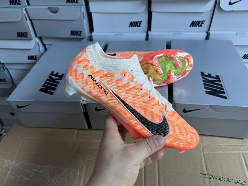 Nike Air Zoom Mercurial Vapor 15 Elite FG Firm Ground Soccer Cleats - White/Orange/Black