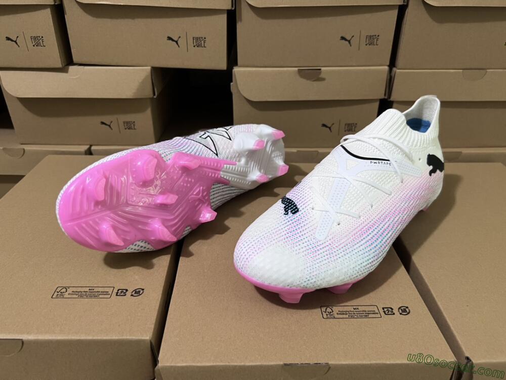 Puma Future Ultimate 2024 FG Firm Ground Soccer Cleats - White/Pink/Blue/Black