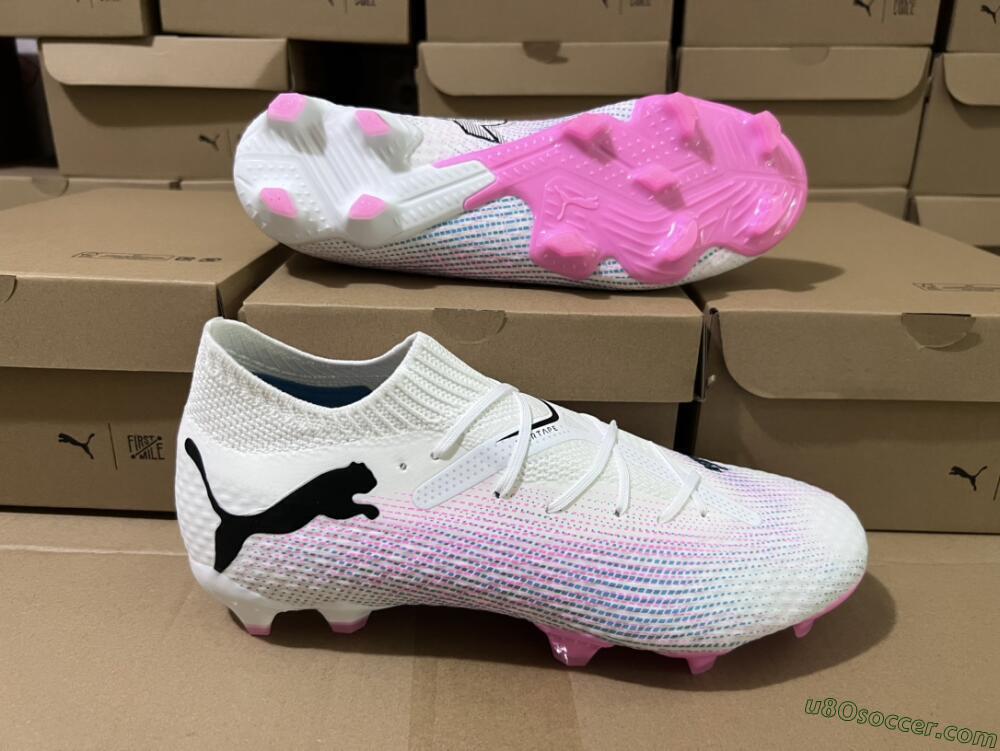 Puma Future Ultimate 2024 FG Firm Ground Soccer Cleats - White/Pink/Blue/Black