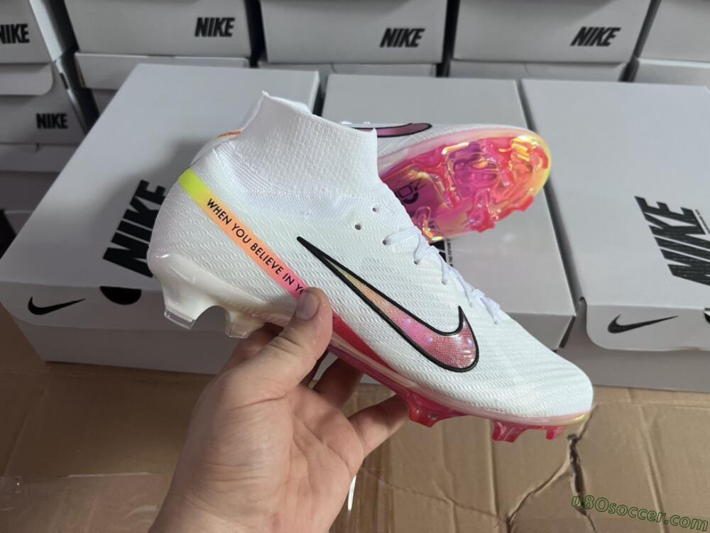 Nike Air Zoom Mercurial Superfly 9 Elite FG Firm Ground Soccer Cleats - White/Pink/Black/Yellow/Gold