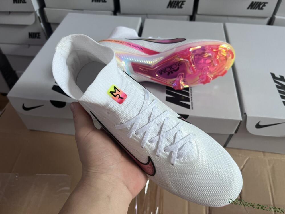 Nike Air Zoom Mercurial Superfly 9 Elite FG Firm Ground Soccer Cleats - White/Pink/Black/Yellow/Gold