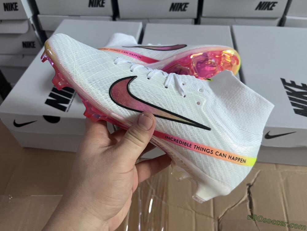 Nike Air Zoom Mercurial Superfly 9 Elite FG Firm Ground Soccer Cleats - White/Pink/Black/Yellow/Gold