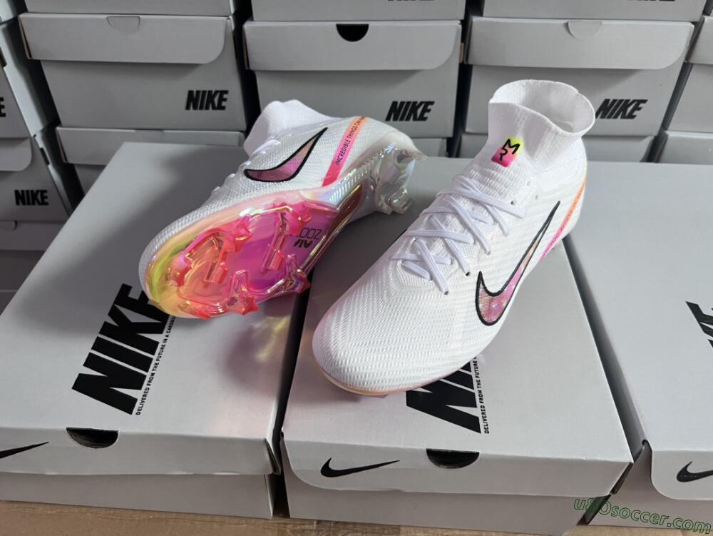 Nike Air Zoom Mercurial Superfly 9 Elite FG Firm Ground Soccer Cleats - White/Pink/Black/Yellow/Gold