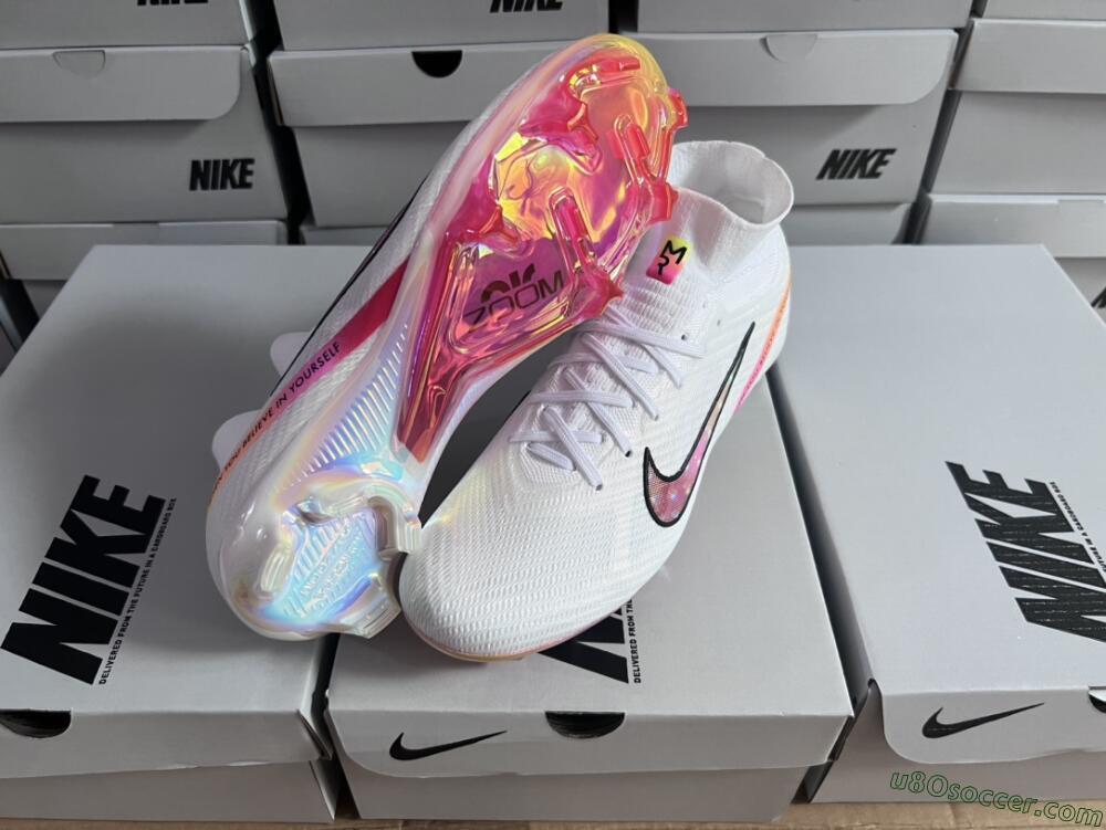 Nike Air Zoom Mercurial Superfly 9 Elite FG Firm Ground Soccer Cleats - White/Pink/Black/Yellow/Gold