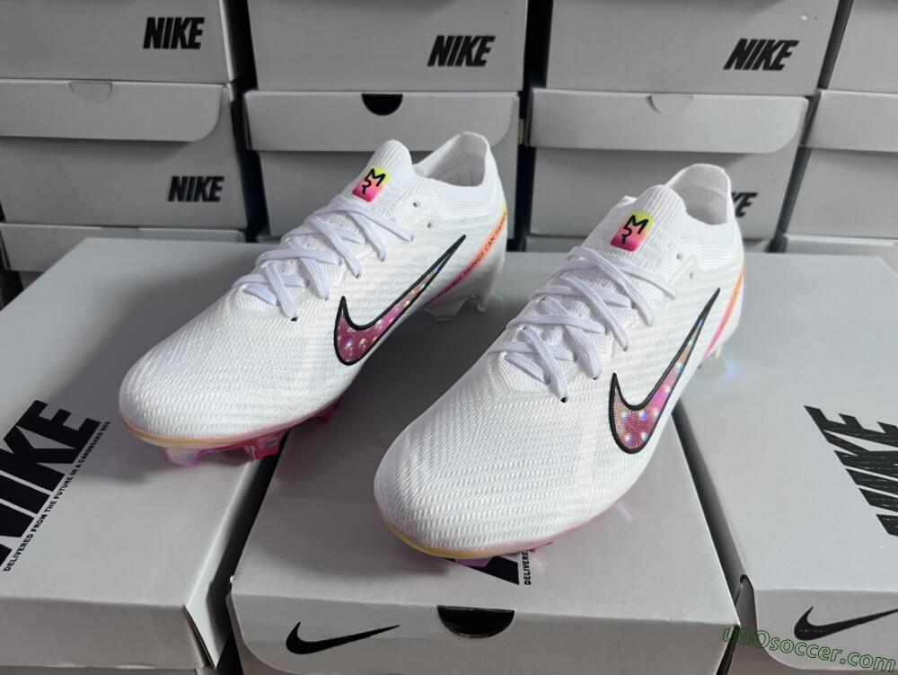 Nike Air Zoom Mercurial Vapor 15 Elite FG Firm Ground Soccer Cleats - White/Pink/Black/Yellow