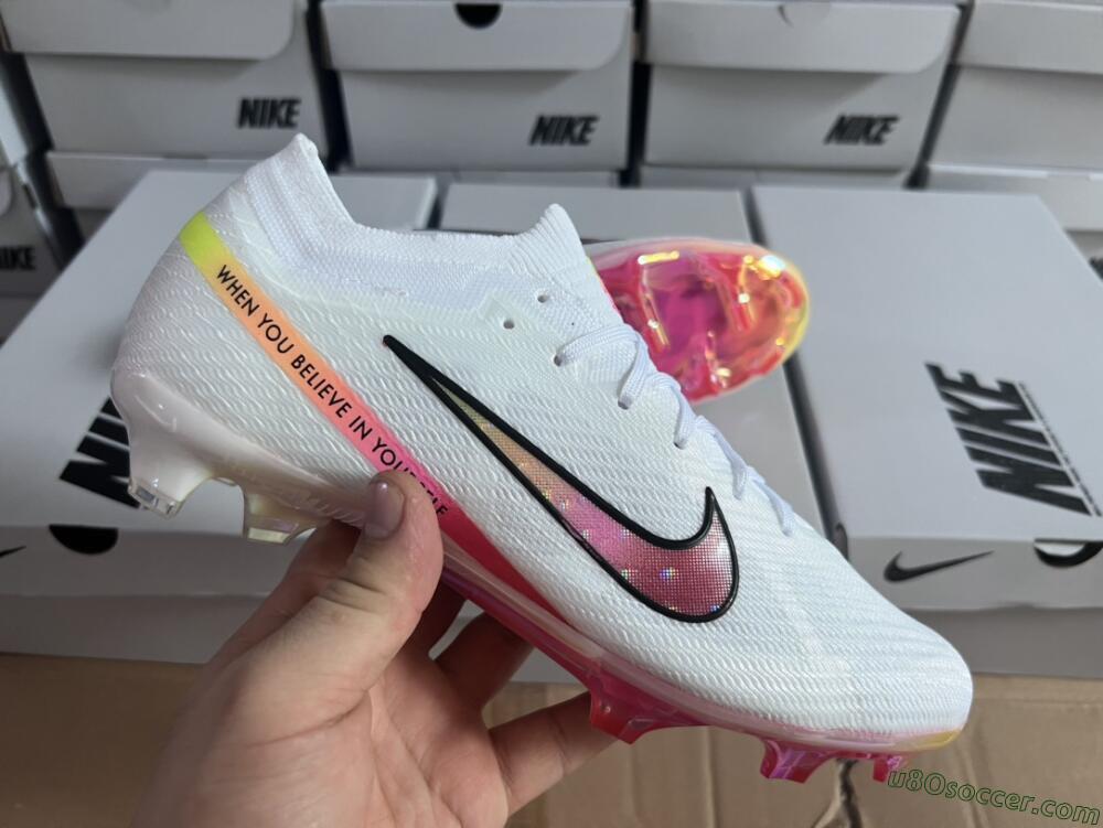 Nike Air Zoom Mercurial Vapor 15 Elite FG Firm Ground Soccer Cleats - White/Pink/Black/Yellow