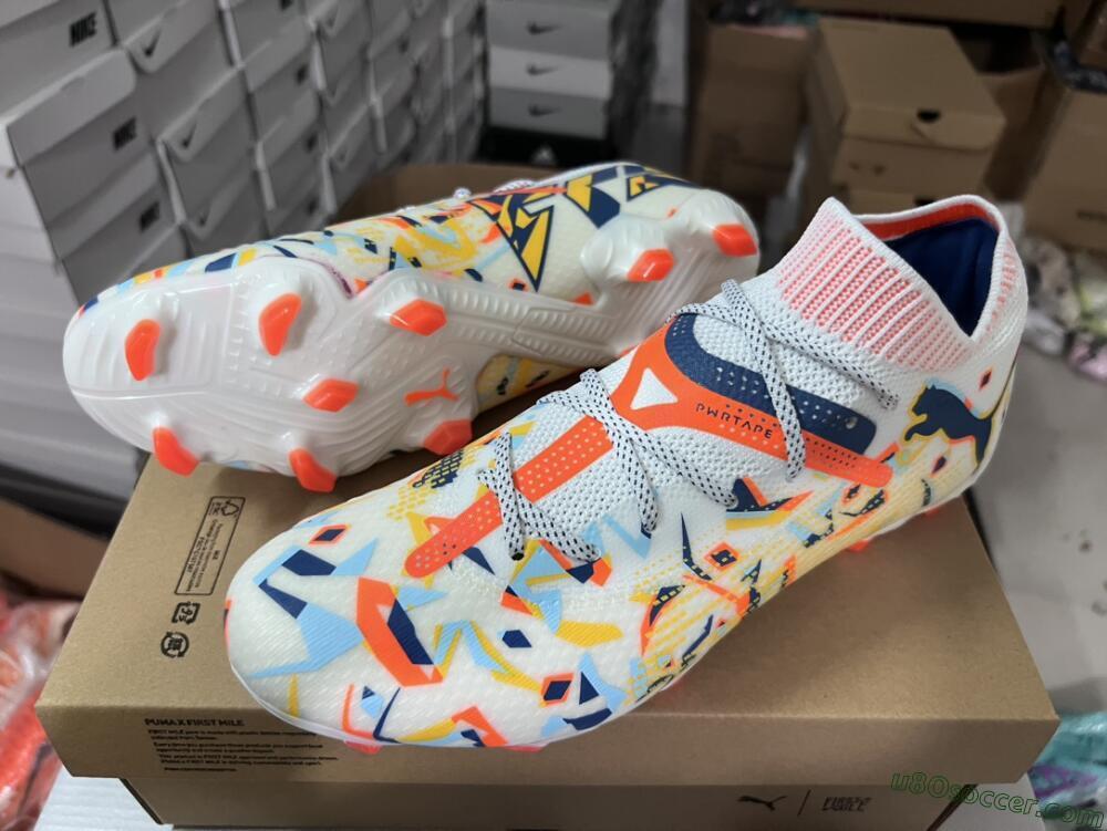 Puma Future FG Firm Ground Soccer Cleats - White/Red/Yellow/Blue/Pink