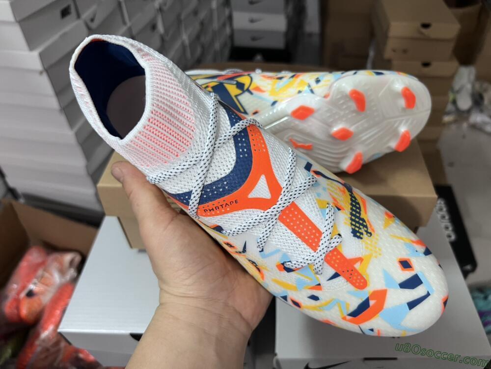 Puma Future FG Firm Ground Soccer Cleats - White/Red/Yellow/Blue/Pink