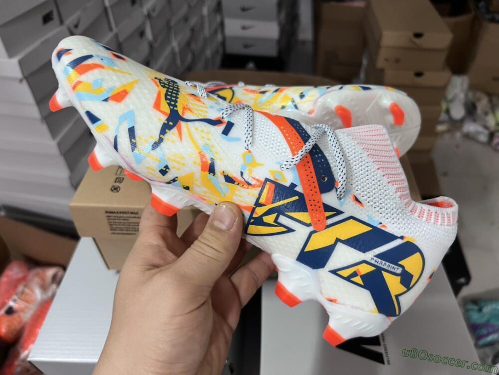 Puma Future FG Firm Ground Soccer Cleats - White/Red/Yellow/Blue/Pink