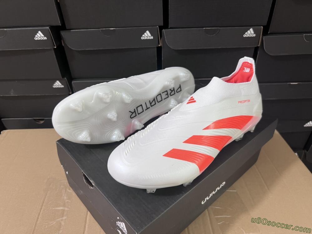 Adidas Predator Accuracy+ FG Firm Ground Soccer Cleats - Beige/White/Red