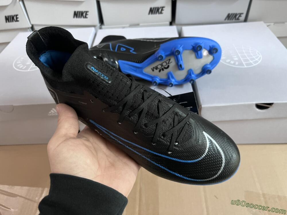 Nike Air Zoom Mercurial Superfly 9 Elite AG Artificial Grass Soccer Cleats - Black/Blue/White