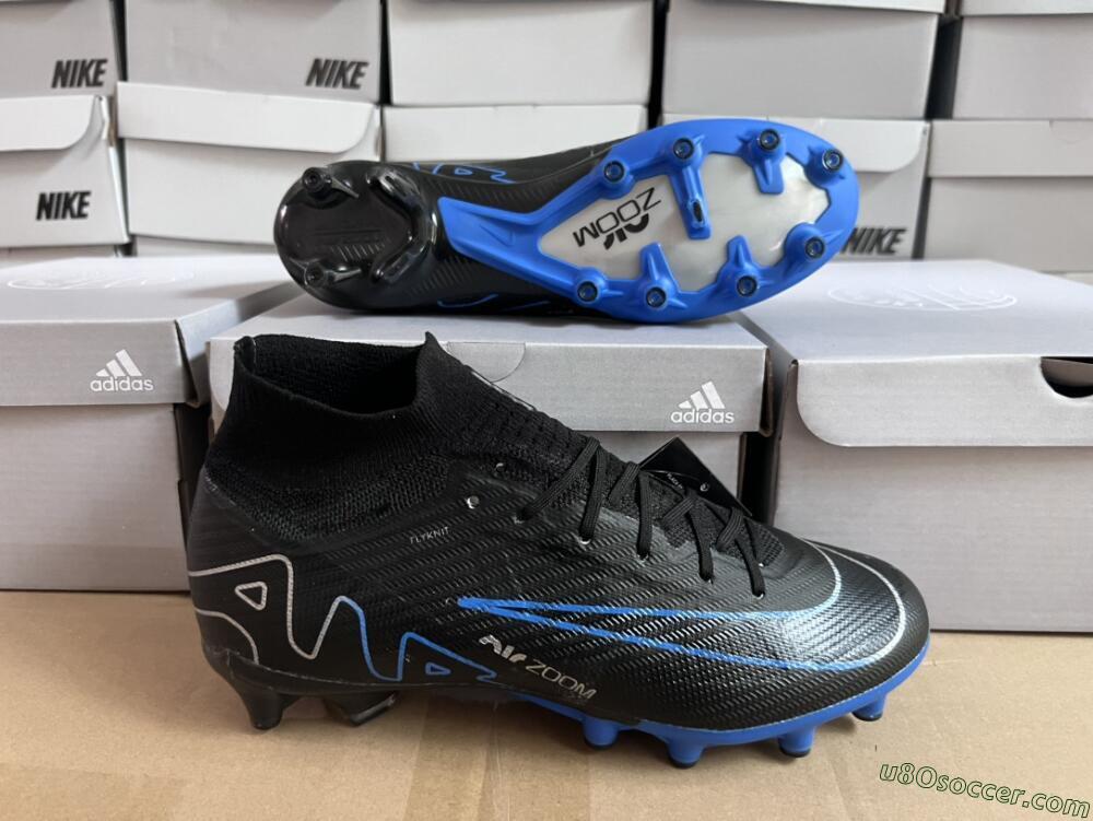 Nike Air Zoom Mercurial Superfly 9 Elite AG Artificial Grass Soccer Cleats - Black/Blue/White