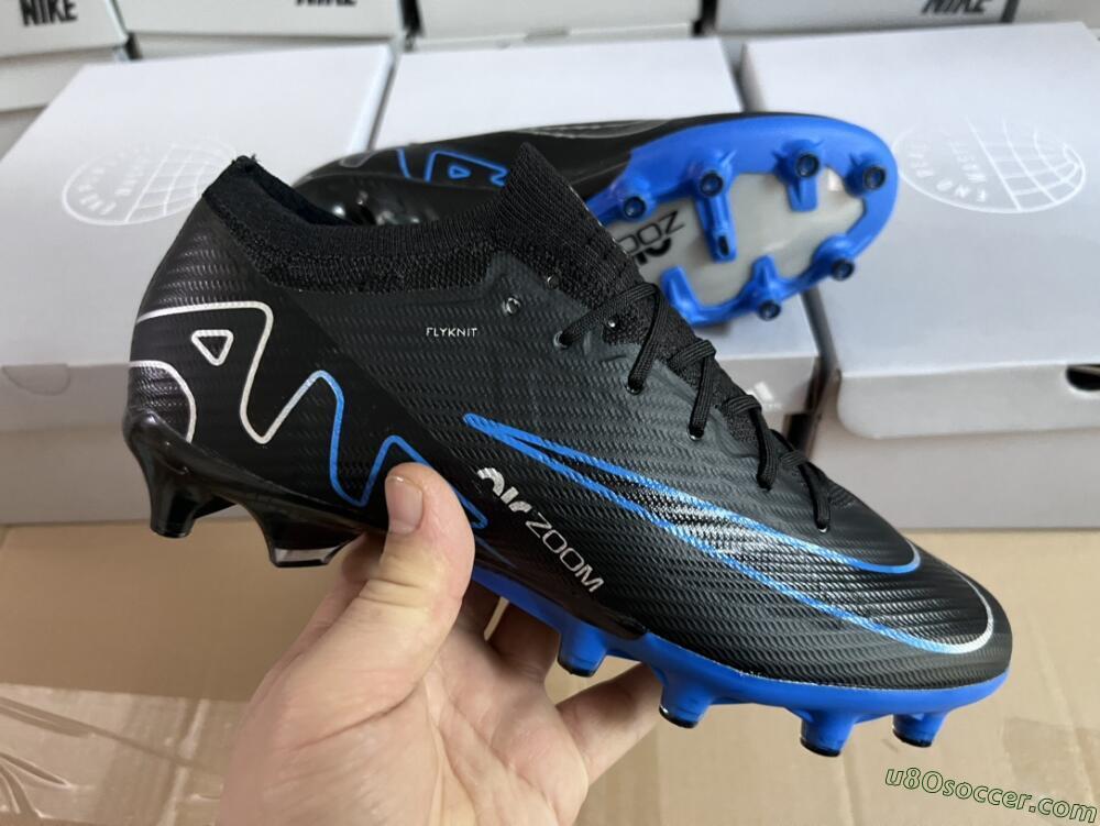Nike Air Zoom Mercurial Vapor 15 Elite AG Artificial Grass Soccer Cleats - Black/Blue/White