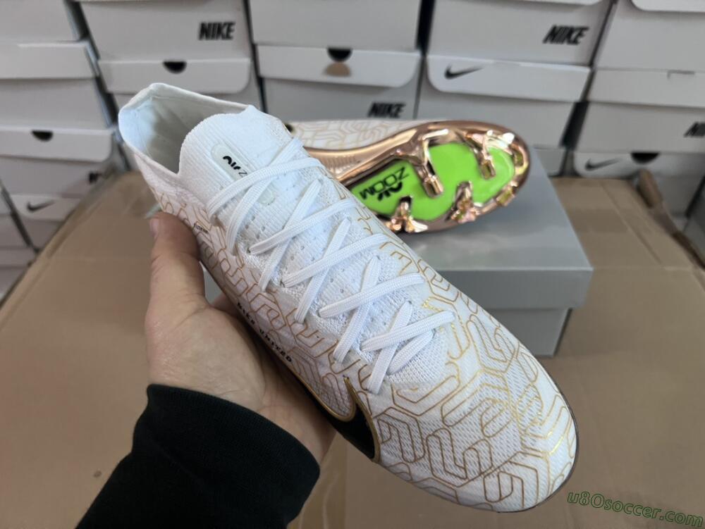 Nike Air Zoom Mercurial Vapor 15 Elite FG Firm Ground Soccer Cleats - White/Gold/Black