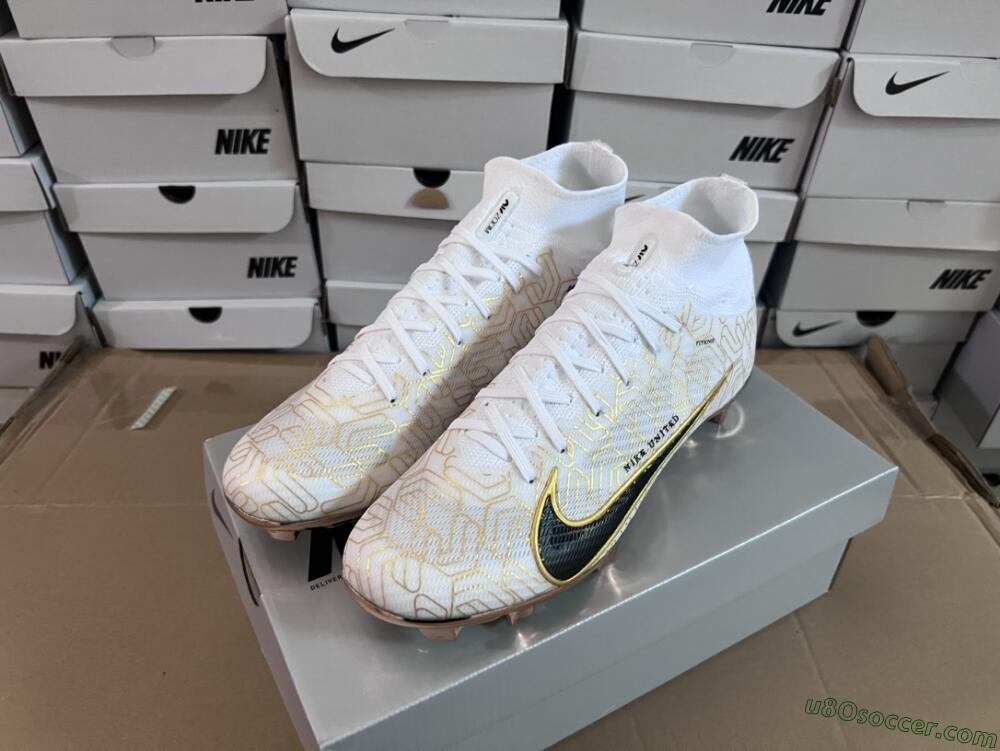 Nike Air Zoom Mercurial Superfly 9 Elite MR FG Firm Ground Soccer Cleats - White/Black/Gold