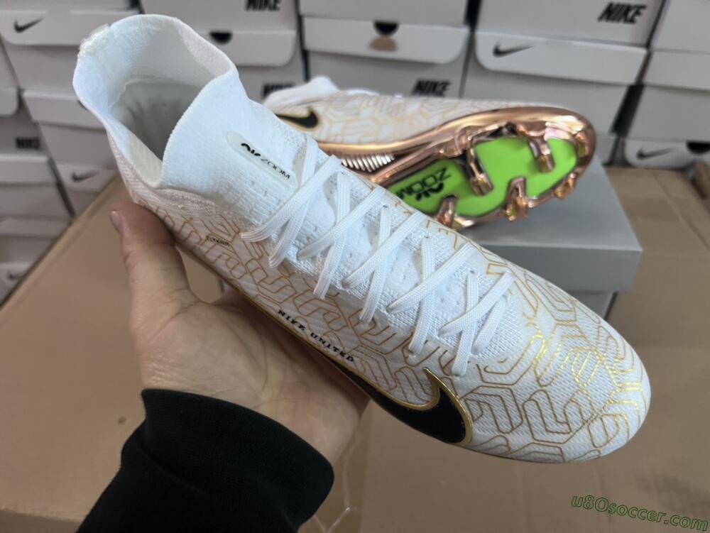 Nike Air Zoom Mercurial Superfly 9 Elite MR FG Firm Ground Soccer Cleats - White/Black/Gold