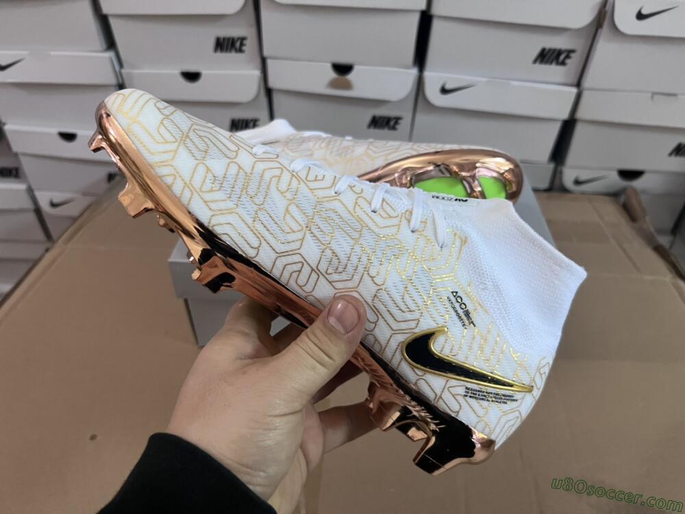 Nike Air Zoom Mercurial Superfly 9 Elite MR FG Firm Ground Soccer Cleats - White/Black/Gold