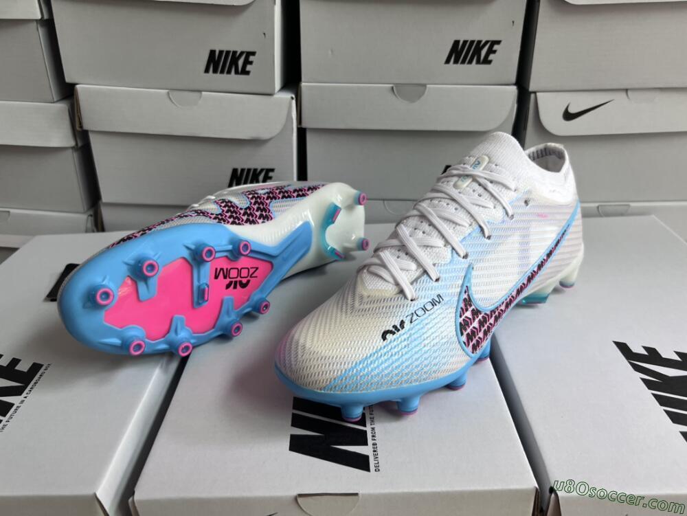 Nike Air Zoom Mercurial Vapor 15 Elite AG Artificial Grass Soccer Cleats - White/Blue/Pink