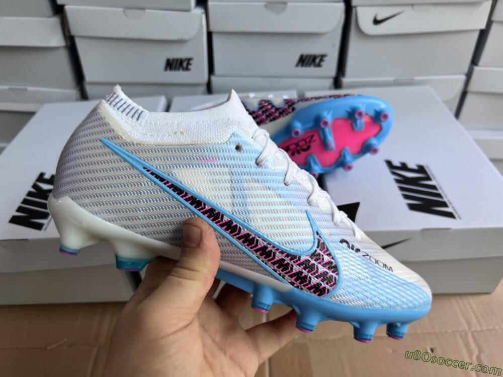 AG Soccer Cleats - White, Blue & Pink Nike Air Zoom