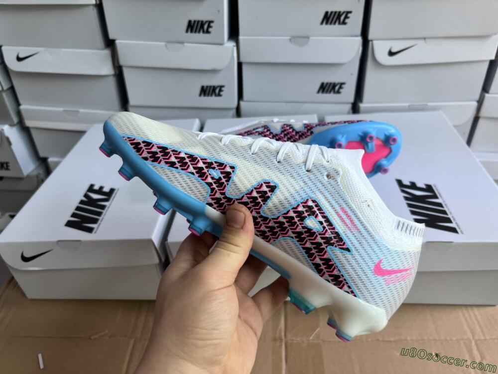 Nike Air Zoom Mercurial Vapor 15 Elite AG Artificial Grass Soccer Cleats - White/Blue/Pink