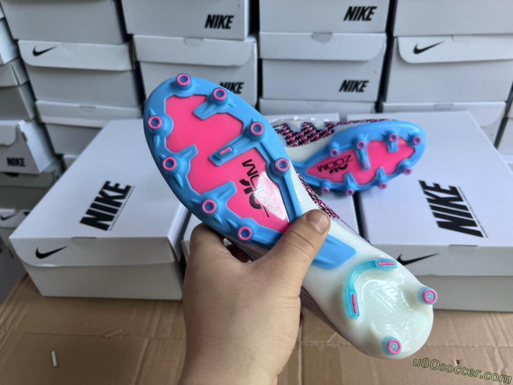 Nike Air Zoom Mercurial Vapor 15 Elite AG Artificial Grass Soccer Cleats - White/Blue/Pink