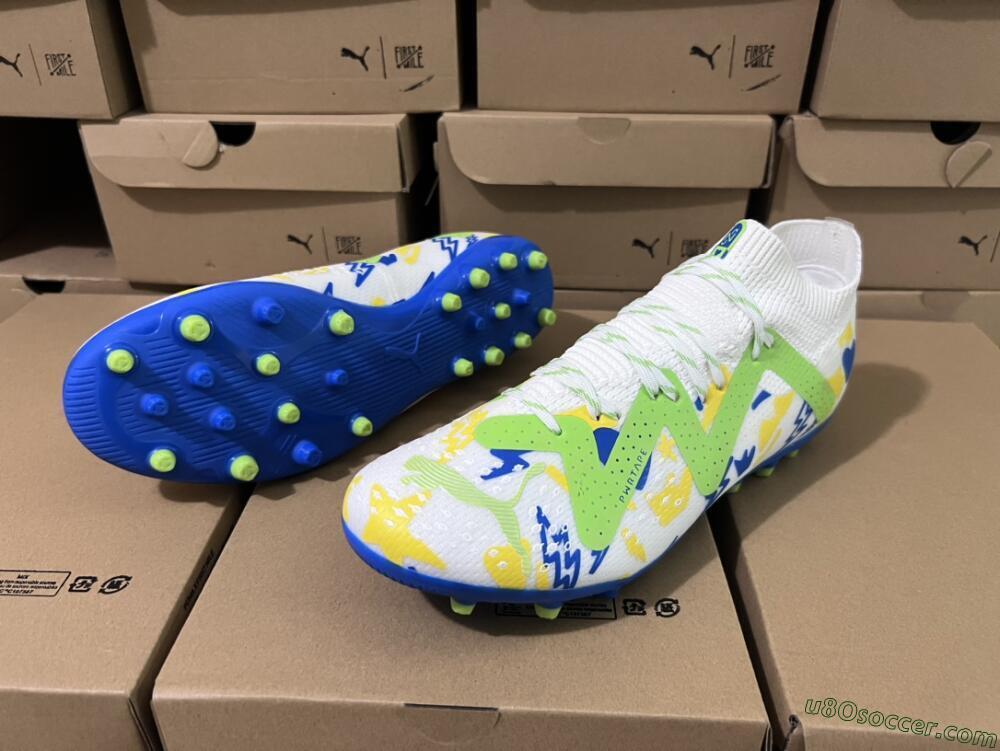 Puma Future Ultimate MG Multi Ground Soccer Cleats - White/Yellow/Blue