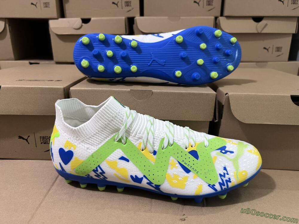 Puma Future Ultimate MG Multi Ground Soccer Cleats - White/Yellow/Blue