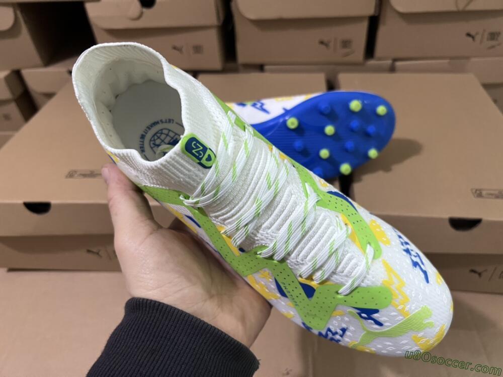 Puma Future Ultimate MG Multi Ground Soccer Cleats - White/Yellow/Blue